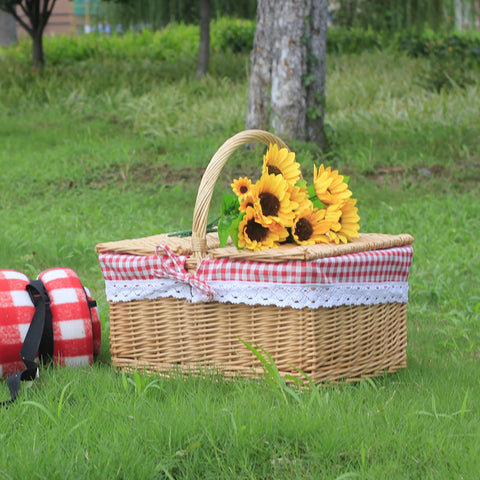 Outdoor Picnic Basket Wicker Hand Basket With Cover