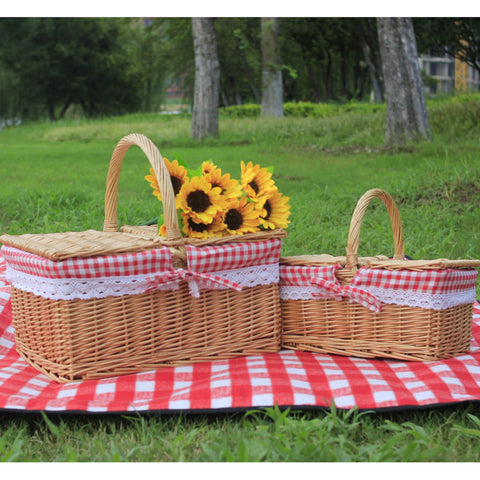 Outdoor Picnic Basket Wicker Hand Basket With Cover