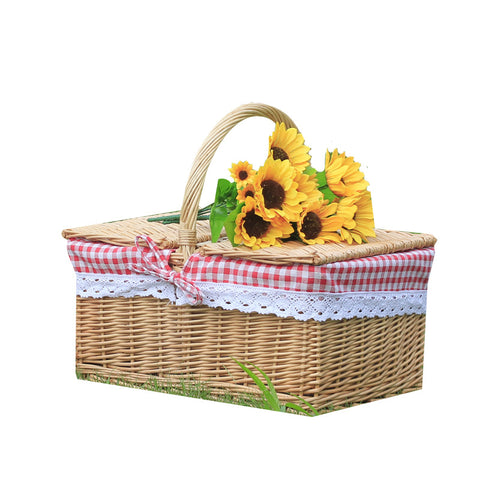 Outdoor Picnic Basket Wicker Hand Basket With Cover