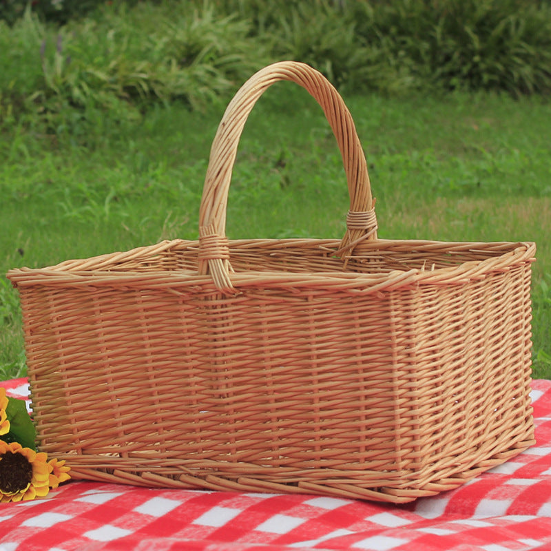 Outdoor Picnic Basket Wicker Hand Basket With Cover