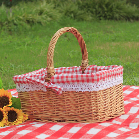 Outdoor Picnic Basket Wicker Hand Basket With Cover