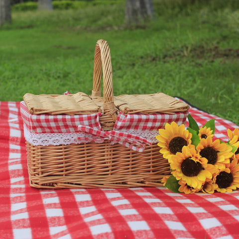 Outdoor Picnic Basket Wicker Hand Basket With Cover